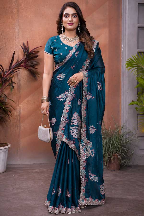 premium-peacock-blue-designer-saree-with-zari-swarovski-work-cocktail-party-edition